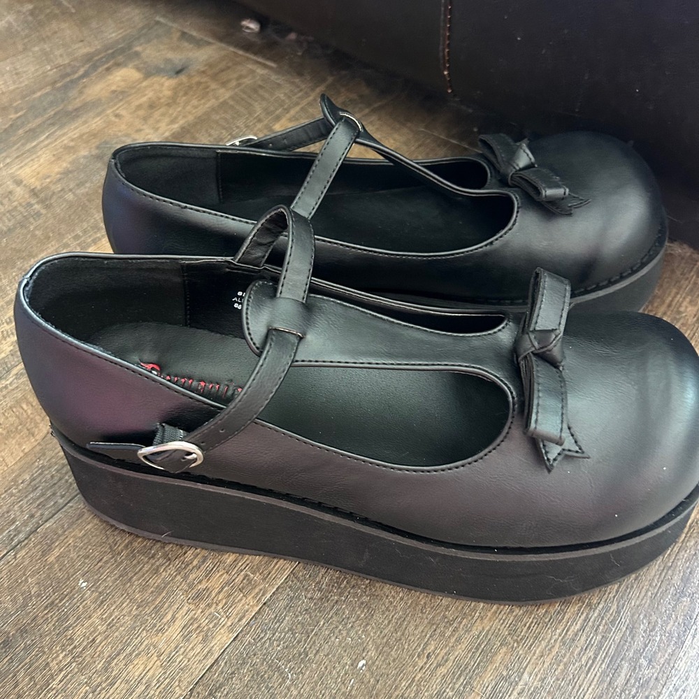 Demonia Sprite-03 Size 12 Platform Mary Jane T-Strap Bow Shoes Vegan Leathere